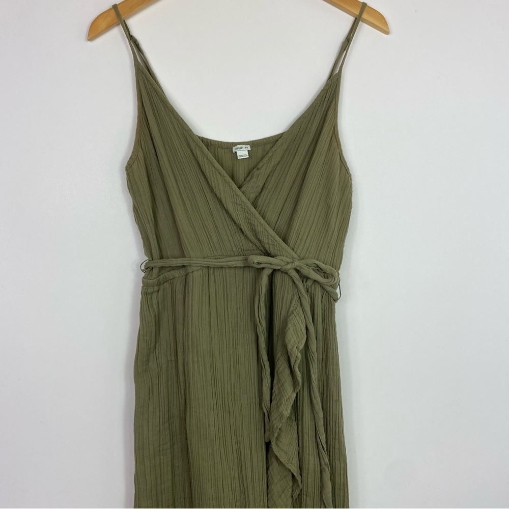 Aerie dress green wrap dress with waist tie adjustable - Picture 3 of 14